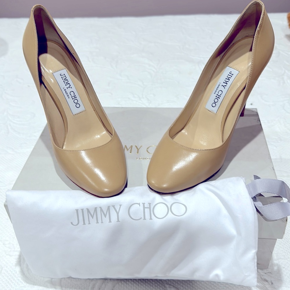 Jimmy Choo Nude Esme 100 Leather Pump